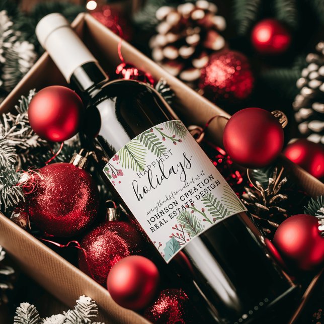 Rótulo De Garrafa De Cerveja Folia de Negócios de Natal (Holiday Business Foliage Christmas Wine Label)