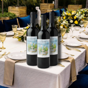 Rótulo De Garrafa De Cerveja Fonte de Cheers   flores pombas Casamento Luxo