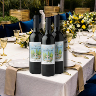 Rótulo De Garrafa De Cerveja Fonte Elegante   flores pombas Casamento Luxo