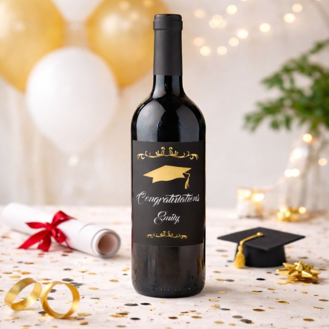 Rótulo De Garrafa De Cerveja Formando de Parabéns de ornamento Dourado Elegante (Criador carregado)