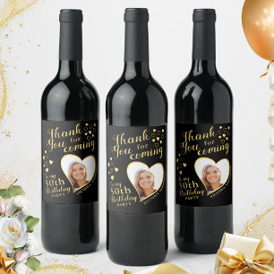 Rótulo De Garrafa De Cerveja Foto 50ª Festa de aniversário Preta e Dourada Obri