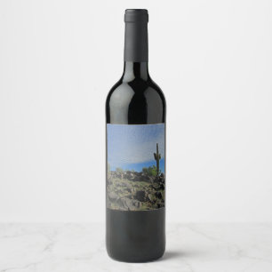 Rótulo De Garrafa De Cerveja Foto alta da planta de deserto do cacto do Saguaro