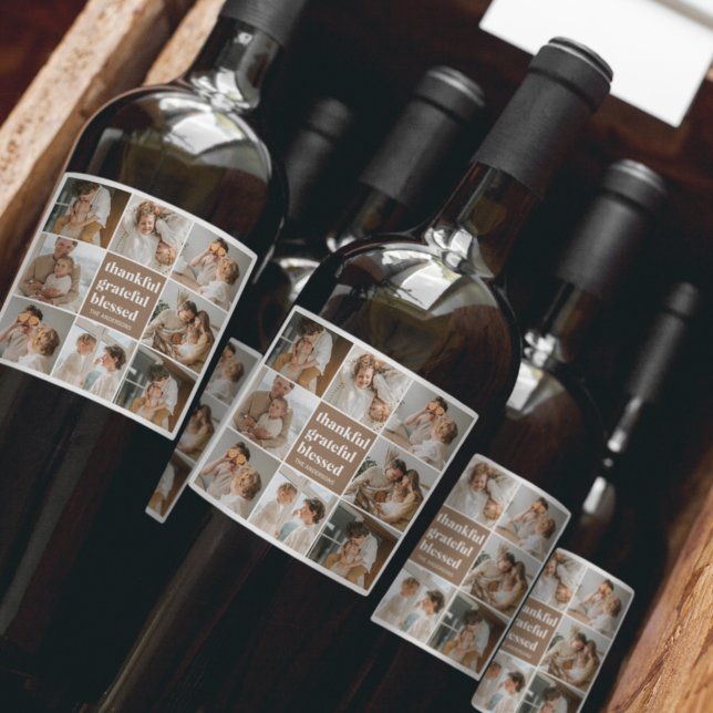 Rótulo De Garrafa De Cerveja Foto da família Collage | Agradecido, Abençoado (Criador carregado)