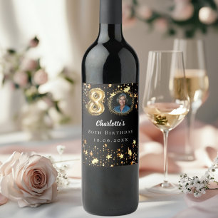 Rótulo De Garrafa De Cerveja foto de 80 de aniversário de estrelas pretas doura