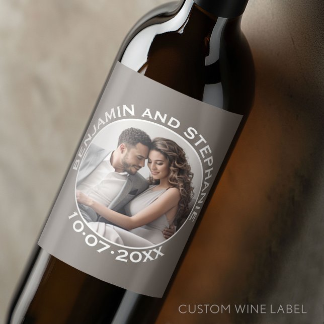 Rótulo De Garrafa De Cerveja Foto de Casamento com Nome e Ano Personalizados (Custom Wedding Anniversary Wine Label)