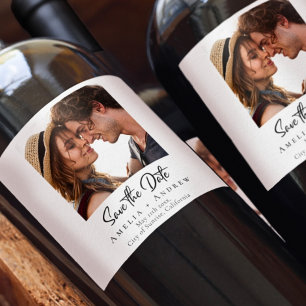 Rótulo De Garrafa De Cerveja Foto de Casamento Save the Date Minimalista