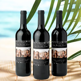 Rótulo De Garrafa De Cerveja Foto de melhores amigos com glitter preto prateado