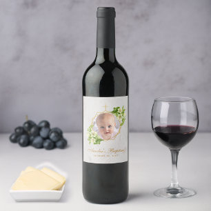 Rótulo De Garrafa De Cerveja Foto de Menina Batizada Floral Mármore Branco Líri