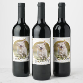 Rótulo De Garrafa De Cerveja Foto de Pet Personalizada Dourada Glitter Stars Ca