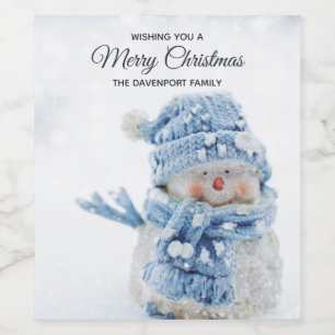 Rótulo De Garrafa De Cerveja Foto de um bonitão de neve no inverno - Natal