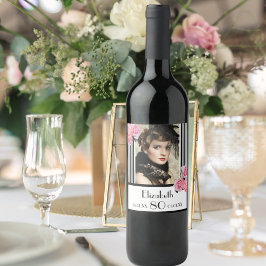 Rótulo De Garrafa De Cerveja Foto floral de listras brancas pretas de 80 de ani