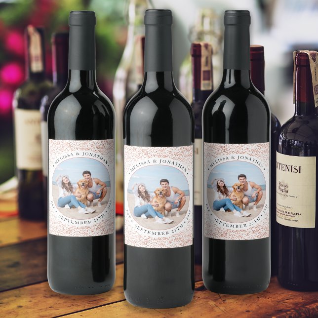 Rótulo De Garrafa De Cerveja Foto Glitter Personalizada para Rosa de Casamento  (Criador carregado)