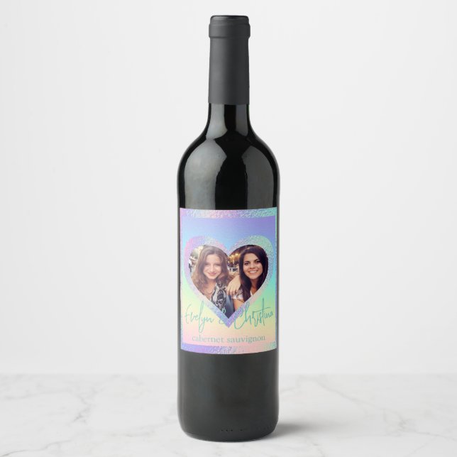 Rótulo De Garrafa De Cerveja Foto personalizada do quadro cardíaco holográfico  (Frente)