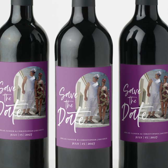 Rótulo De Garrafa De Cerveja Foto Roxa Salvar a data Convite (Criador carregado)