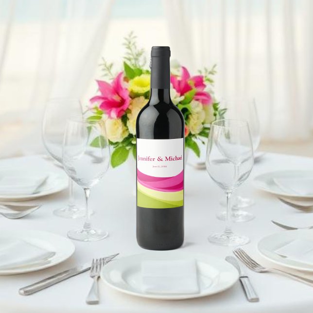 Rótulo De Garrafa De Cerveja Fuchsia and Lime Green (Fuchsia and Lime Green Wine Label )