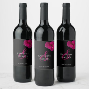 Rótulo De Garrafa De Cerveja Fuchsia Negra-Moderna e Casamento Branco-