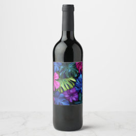 Rótulo De Garrafa De Cerveja Fundo de Folhas Tropicais de Monstera Neon Vibrant