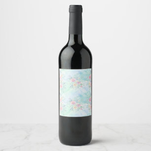 Rótulo De Garrafa De Cerveja fundo floral em pastel aguarela azul verde arco-ír