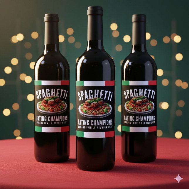 Rótulo De Garrafa De Cerveja Funny Spaghetti Eating Champion Family Reunion (Funny Spaghetti Eating Champions Italian Family Reunion Wine Labels Cover Photo)