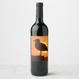 Rótulo De Garrafa De Cerveja Gaivota marítima ao pôr do sol