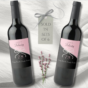 Rótulo De Garrafa De Cerveja Gala dos 75 anos do Chic Rosa e Preto de Aniversár