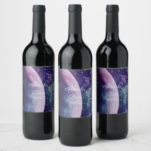 Rótulo De Garrafa De Cerveja Galáxia Roxa Celestial Casamento Lua