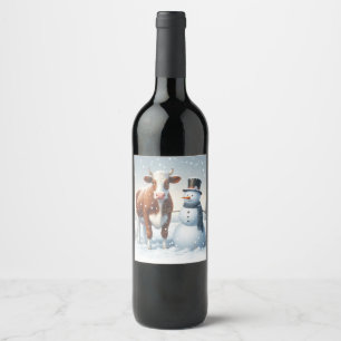 Rótulo De Garrafa De Cerveja Galinha e bonitão no campo de inverno