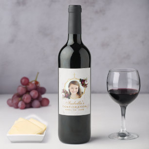 Rótulo De Garrafa De Cerveja Garota de Confirmação Foto Floral Peônias Burgundy