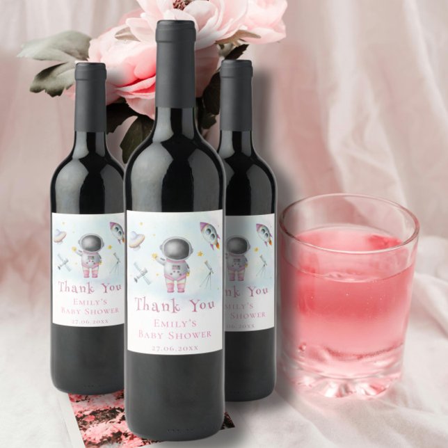 Rótulo De Garrafa De Cerveja Garota espacial Chá de fraldas astronauta de fogue (Criador carregado)