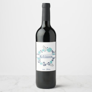 Rótulo De Garrafa De Cerveja Garrafa com Coroa de Flores Azul Marinho e Verde Á