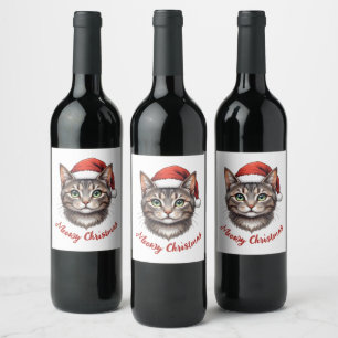 Rótulo De Garrafa De Cerveja Gato de Natal Fofo Personalizado com Chapéu de Pap