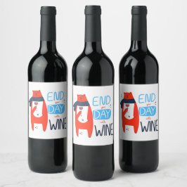 Rótulo De Garrafa De Cerveja Gato Engraçado Termine o Seu Dia Com Vinho