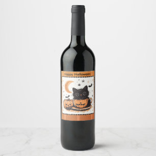 Rótulo De Garrafa De Cerveja Gato Fofo de Halloween Abóbora