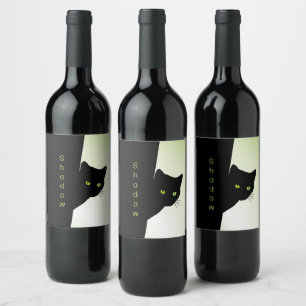 Rótulo De Garrafa De Cerveja Gato Negro Olhado Verde