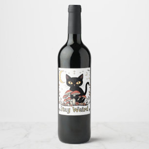 Rótulo De Garrafa De Cerveja Gato noir caprichoso enquadrado por cogumelos verm