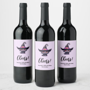 Rótulo De Garrafa De Cerveja Gato preto bonito Vestindo o chapéu de bruxa