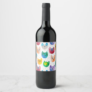 Rótulo De Garrafa De Cerveja Gatos com aquarelas e amigos