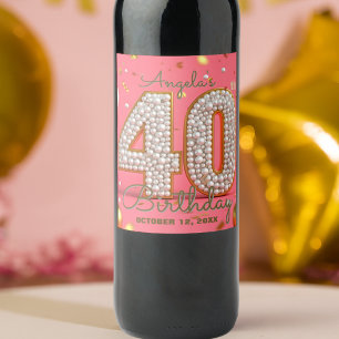 Rótulo De Garrafa De Cerveja Gelado Luxuoso, Rosa Dourado e Pérolas, aniversári