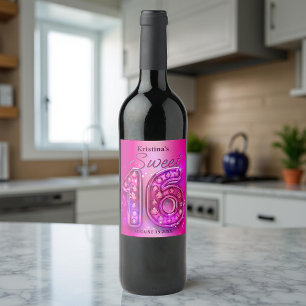 Rótulo De Garrafa De Cerveja Gemstone Rosa Quente Glamoroso Sweet 16