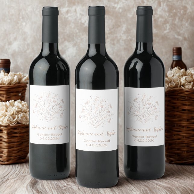 Rótulo De Garrafa De Cerveja Gender Reveal - Boho Floral (Gender reveal party label)