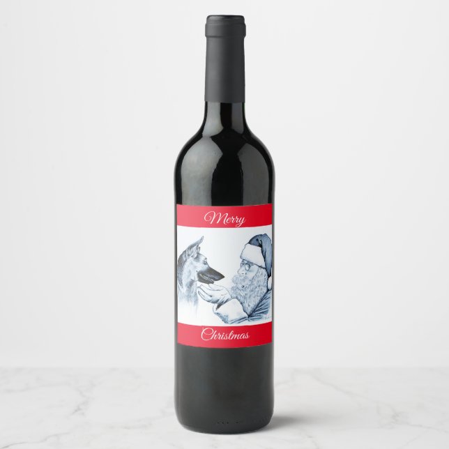 Rótulo De Garrafa De Cerveja German shepherd e Papai Noel (Frente)