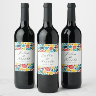 Rótulo De Garrafa De Cerveja Girassóis Aquarela Azul Amarelo Natural Casamento