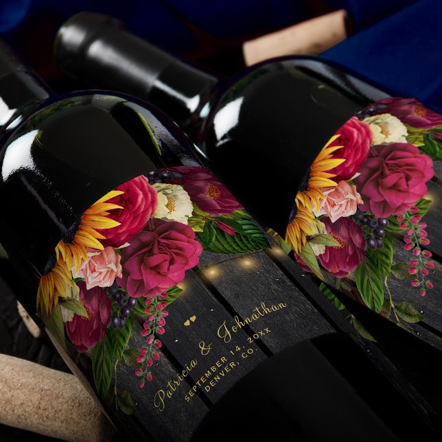 Rótulo De Garrafa De Cerveja Girassol russo e rosas casados personalizados (Criador carregado)