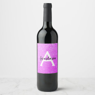 Rótulo De Garrafa De Cerveja Girly Glam Roxo Brilho Faíscas Monograma Nome