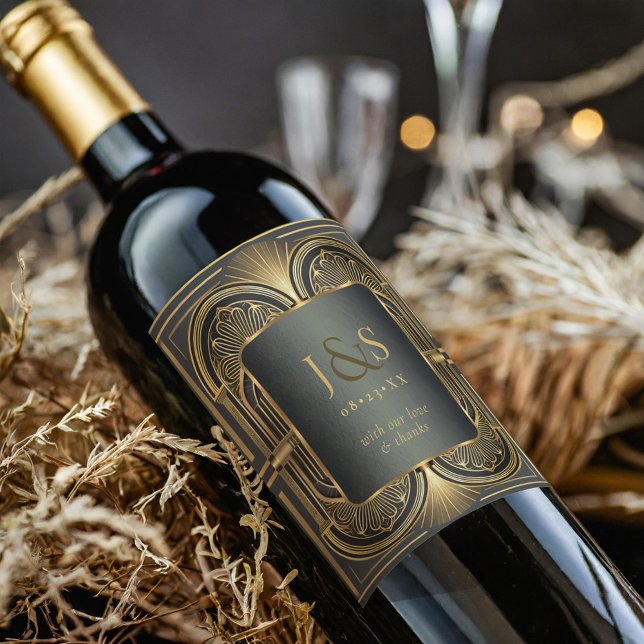 Rótulo De Garrafa De Cerveja Glam Art Deco Wedding Obrigado ID1033 (Criador carregado)