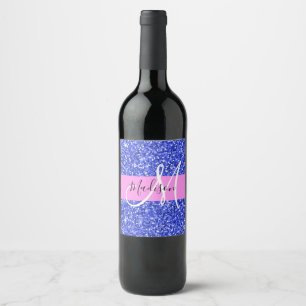 Rótulo De Garrafa De Cerveja Glam Azul Escuro Rosa Brilho Faíscas Nome Monogram