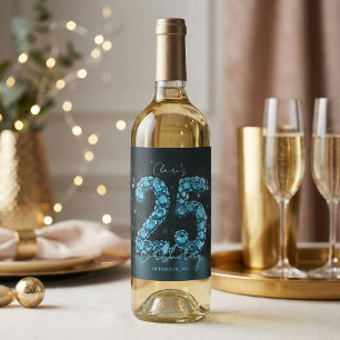 Rótulo De Garrafa De Cerveja Glam Azul Turquesa Gemas em Bolha 3D para 25º Aniv