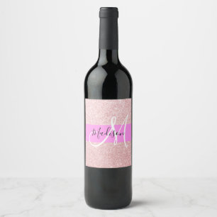 Rótulo De Garrafa De Cerveja Glam Blush Rosa Dourado Brilho Brilho Monograma