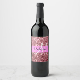 Rótulo De Garrafa De Cerveja Glam Blush Rosa Dourado Brilho Monograma