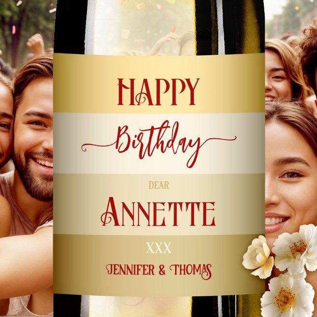 Rótulo De Garrafa De Cerveja Glam Dourado Elegant Striped Birthday (Wine label with a modern glam striped design in tan gold. Beautiful for a birthday)